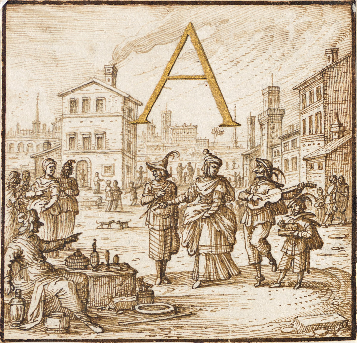 LIEVEN CRUYL (Ghent 1634-1709 Ghent) Group of 4 decorative designs for initial letters.